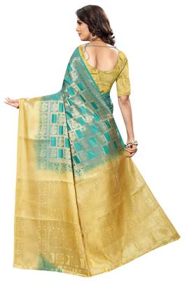 Light blue woven banarasi saree with blouse 2