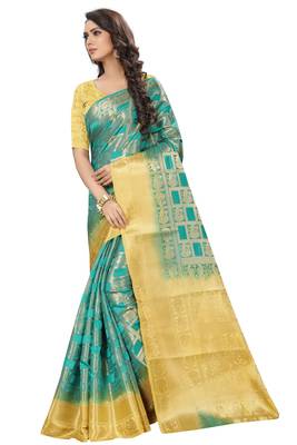 Light blue woven banarasi saree with blouse 3