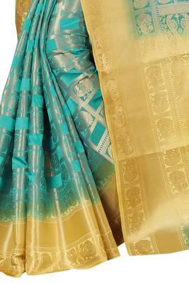 Light blue woven banarasi saree with blouse 5