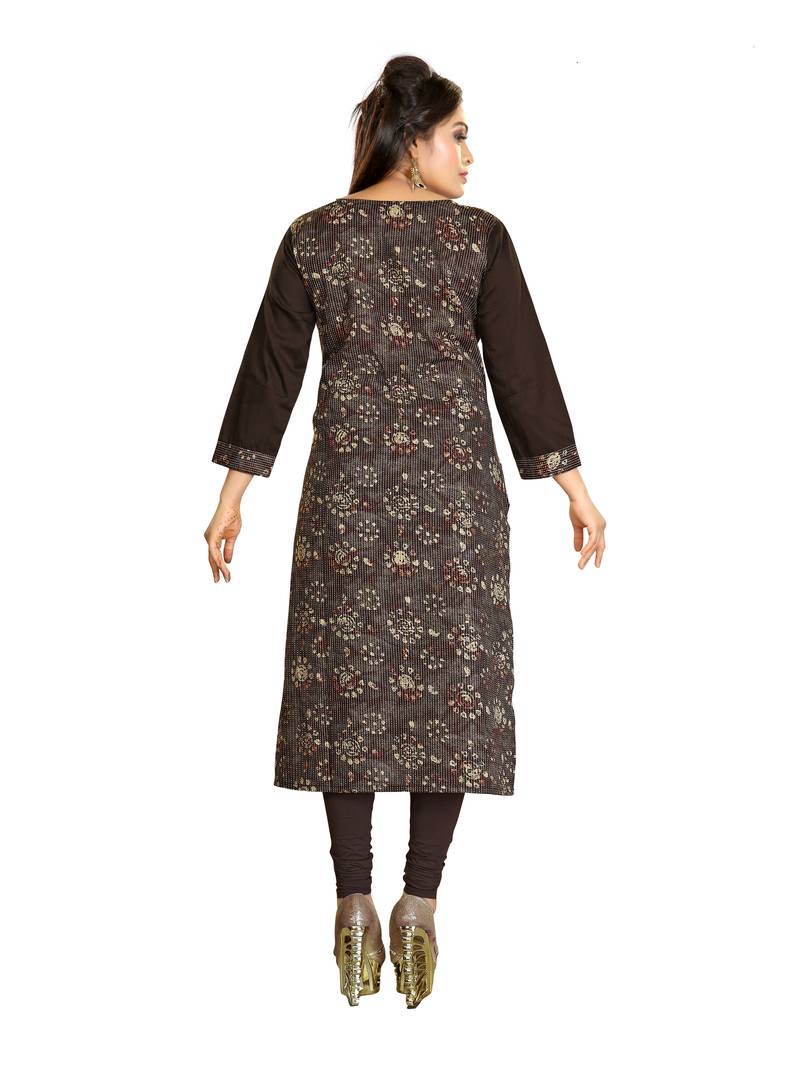 Brown Printed  Cotton Kurtis