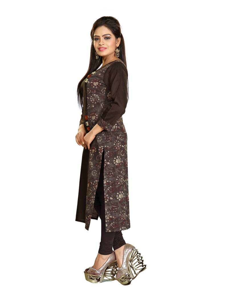 Brown Printed  Cotton Kurtis