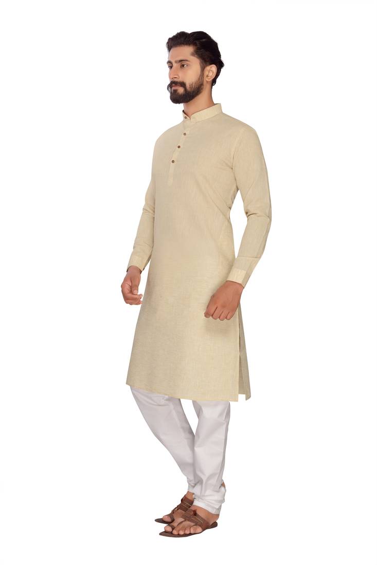 Biscuit Brown Plain Polly Linen Kurta Pajama