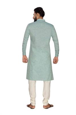Sea Green Plain Polly Linen Kurta Pajama 2