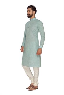 Sea Green Plain Polly Linen Kurta Pajama 3