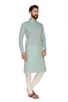 Sea Green Plain Polly Linen Kurta Pajama 4