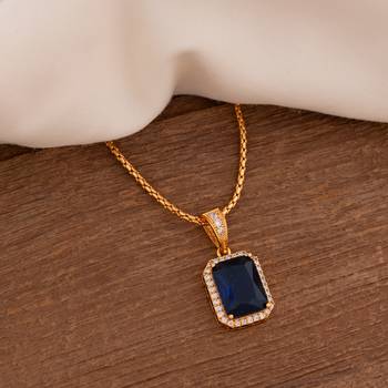 Golden chain with navy blue stone pendant one gram gold 1