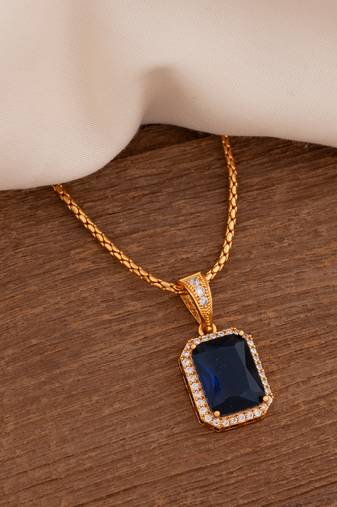 Golden chain with navy blue stone pendant one gram gold
