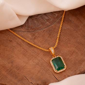 Golden SHORT chain with green stone pendant one gram gold 1