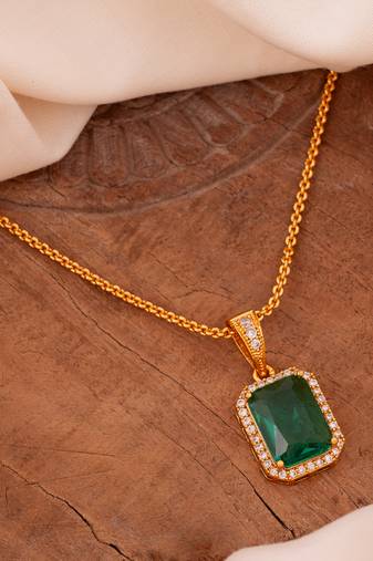Golden SHORT chain with green stone pendant one gram gold