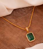 Golden SHORT chain with green stone pendant one gram gold