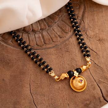 Black beads mangalsutra SHORT 18" with single ruby stone vati one gram gold 1