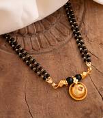 Black beads mangalsutra SHORT 18" with single ruby stone vati one gram gold