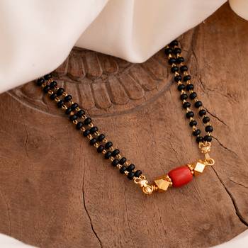 Black beads mangalsutra SHORT 18" one gram gold 1