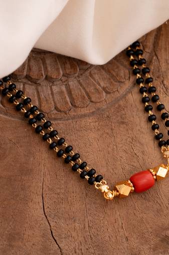 Black beads mangalsutra SHORT 18" one gram gold