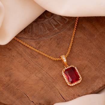 Golden short chain with red stone pendant one gram gold 1