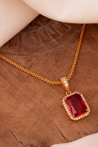 Golden short chain with red stone pendant one gram gold