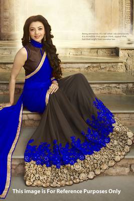 Blue embroidered pure georgette saree with blouse 1