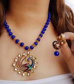 Gold Plated Kundan Meena Peacock Beaded Necklace Set for Women