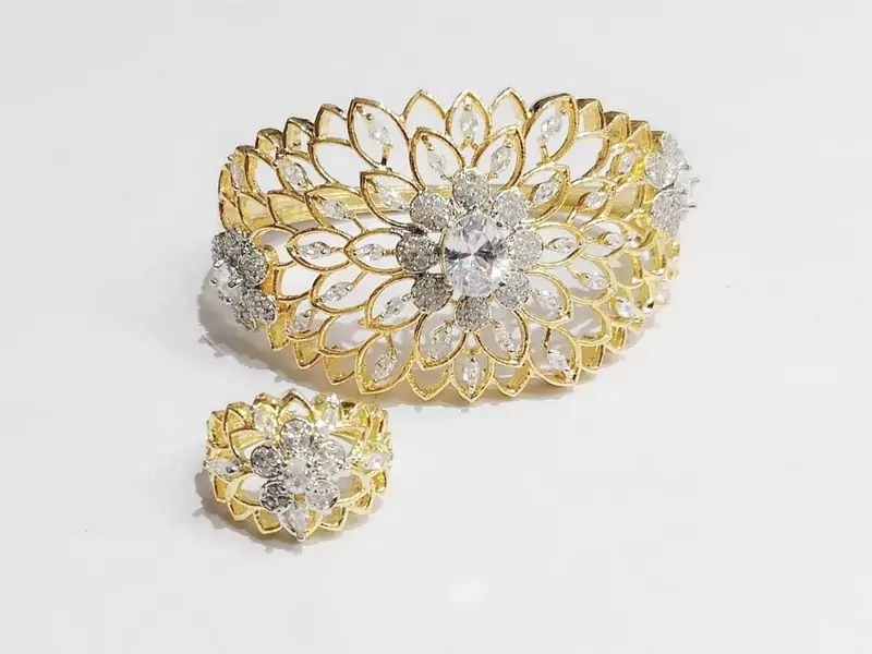 Gold Plated Heavy American diamond Bracelet & Ring Combo for Women
