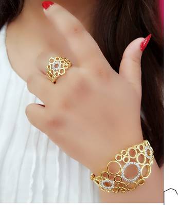 Gold Plated Heavy American diamond Bracelet & Ring Combo for Women 1