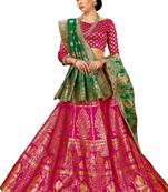 Pink jacquard silk semi stitched lehnega with dupatta