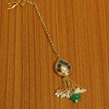 Blue Sapphire Kundan Polki Wedding Maang Tikka 1