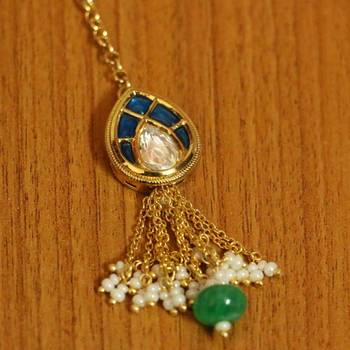 Blue Sapphire Kundan Polki Wedding Maang Tikka 2