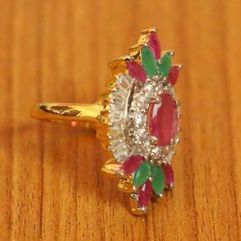 Multicolour Diamond Look Gold Plated Adjustable Ring 2
