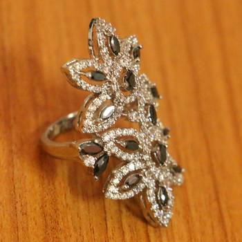 Black Onyx Diamond Look Silver Plated Cocktail Ring 2