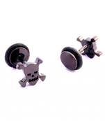 316L surgical stainless steel mens boys ear stud pair earring skull