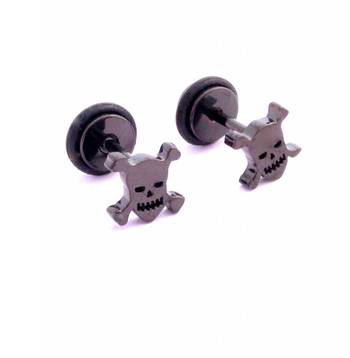 316L surgical stainless steel mens boys ear stud pair earring skull 2