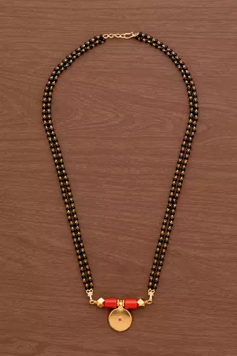 Black beads mangalsutra SHORT 18" with big Single vati one gram gold
