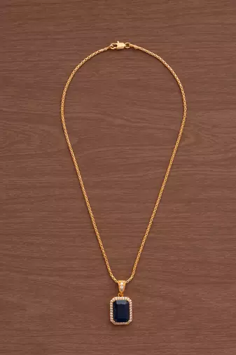 Golden chain with navy blue stone pendant one gram gold