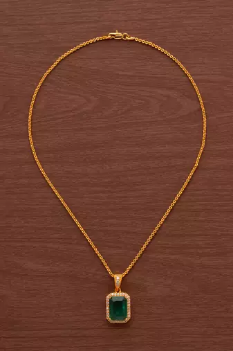Golden SHORT chain with green stone pendant one gram gold