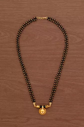 Black beads mangalsutra SHORT 18" with single ruby stone vati one gram gold