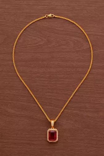 Golden short chain with red stone pendant one gram gold