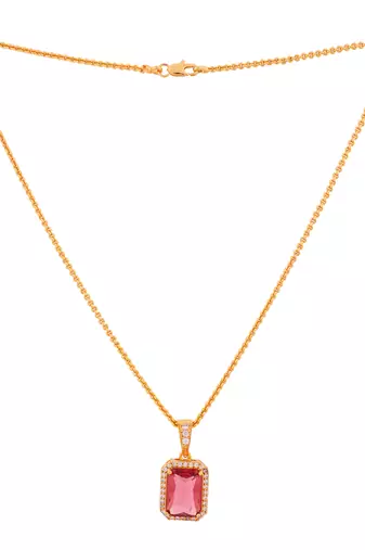 Golden short chain with red stone pendant one gram gold