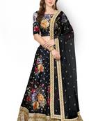 Black embroidered silk semi stitched lehenga with dupatta