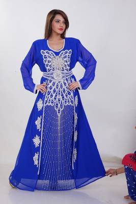 Royal Blue Georgette Embroidered Stitched Islamic Kaftan 1