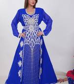 Royal Blue Georgette Embroidered Stitched Islamic Kaftan