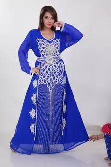Royal Blue Georgette Embroidered Stitched Islamic Kaftan