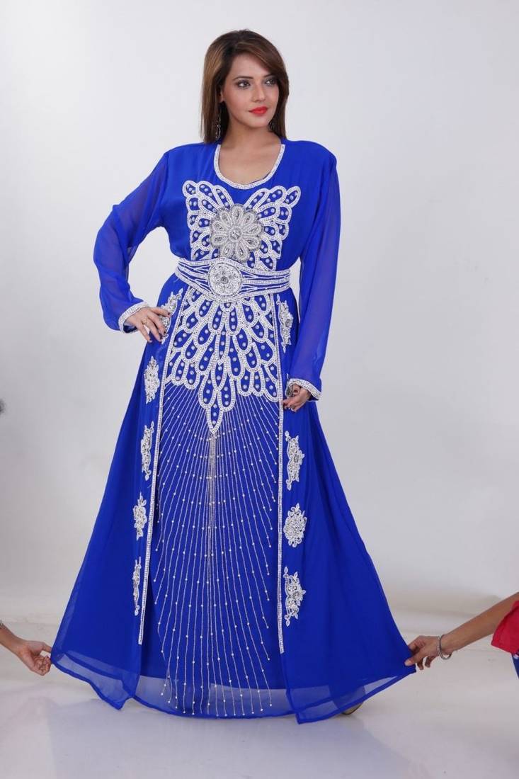 Royal Blue Georgette Embroidered Stitched Islamic Kaftan