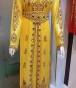 Yellow Georgette Embroidered Stitched Islamic Kaftan