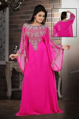 Pink Georgette Embroidered Stitched Islamic Kaftan 1