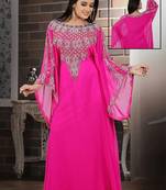 Pink Georgette Embroidered Stitched Islamic Kaftan