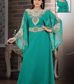 Rama Green Georgette Embroidered Stitched Islamic Kaftan