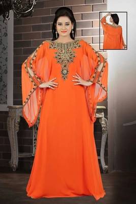 Orange Georgette Embroidered Stitched Islamic Kaftan 1