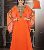 Orange Georgette Embroidered Stitched Islamic Kaftan