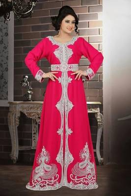 Pink Georgette Embroidered Stitched Islamic Kaftan 1