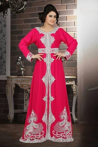 Pink Georgette Embroidered Stitched Islamic Kaftan